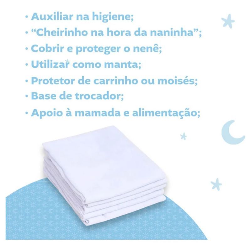 Detalhes do Pacote 5 Fraldas Luxo 100% Algodão Estampas  70x70cm Super Macia- Cremer