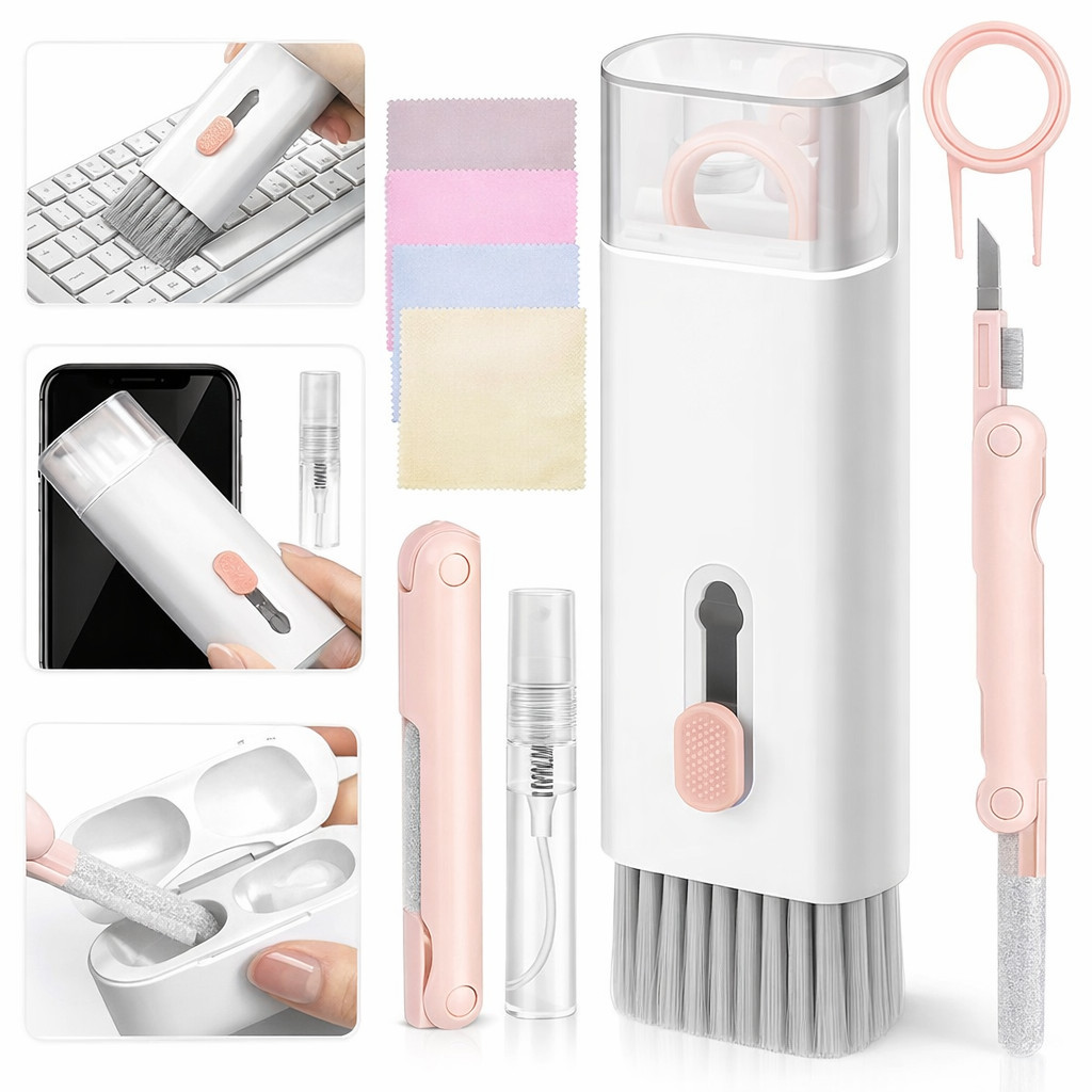 Kit Limpeza Teclado Notebook Fone Bluetooth 7 em 1 Escova Limpeza Celular