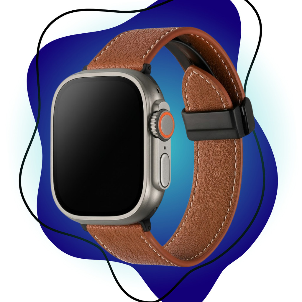 Pulseira Couro Fecho Magnético Para Apple Watch 49 46 45 44 42mm