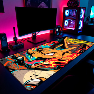 Mouse Pad Gamer Charizard Pokemon Fogo 65x30cm 80x40cm 90x50cm 120x60cm Borda Costurada