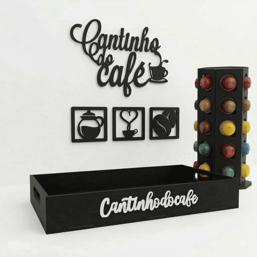 Cantinho do Café em MDF com Torre Organizadora de Cápsulas Bandeja Decoração parede presente barato