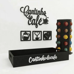 Cantinho do Café em MDF com Torre Organizadora de Cápsulas Bandeja Decoração parede presente barato