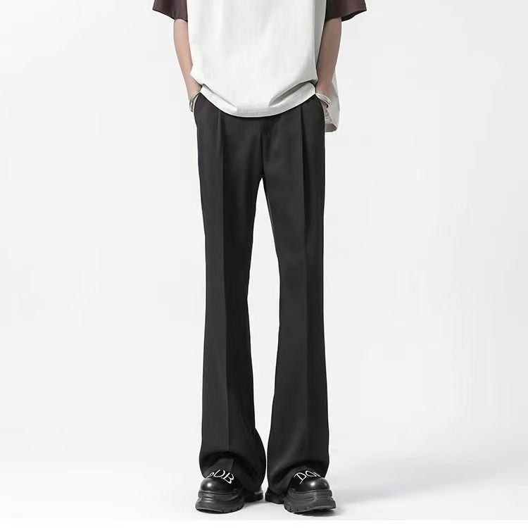 Calças drapeadas pretas masculinas primavera outono retas cos calças largas universais terno Casual de alta qualidade