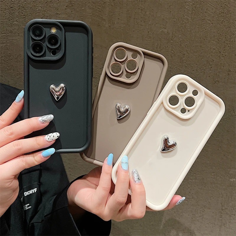 3D Prata Amor Coração Capa Capinha Para Samsung A06 A07 A05S A12 A13 A14 A15 A16 A17 A23 A32 A34 A36 Silicone