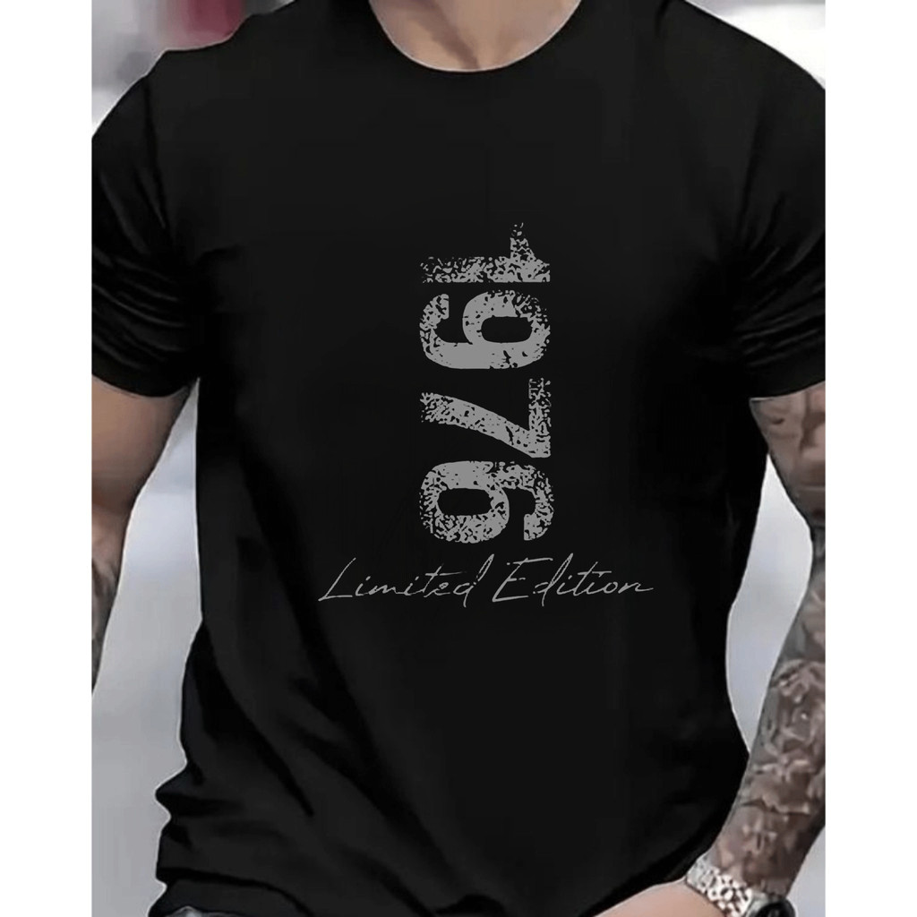 [Camiseta Premium em Algodão Puro]GXG Camiseta Masculina Adulto Curta Manga Cinza, Design 1976, Estilo Vintage, Único, I