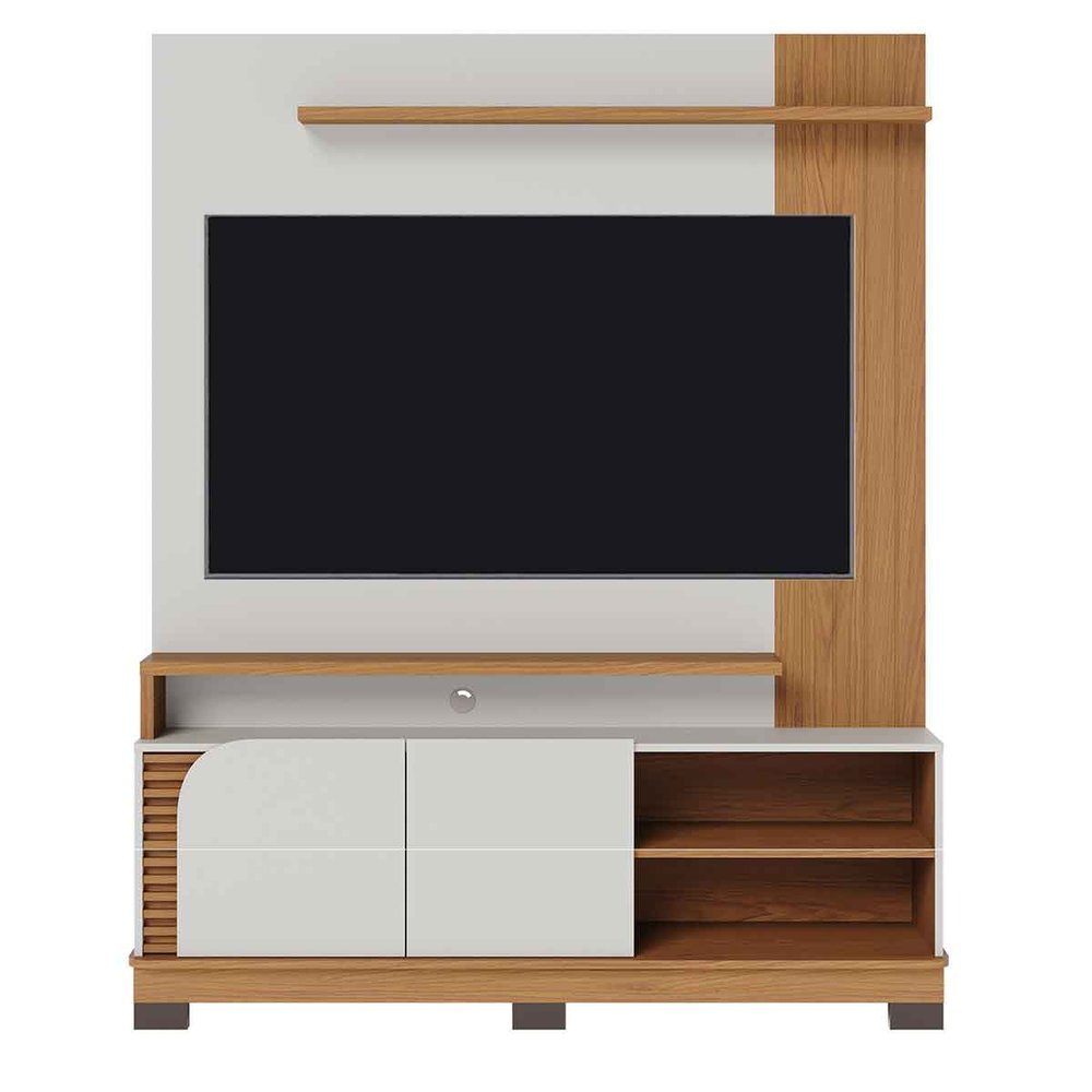Painel Home Theater para Tv Até 65" 2 Portas Jussara Off White Matte / Freijó