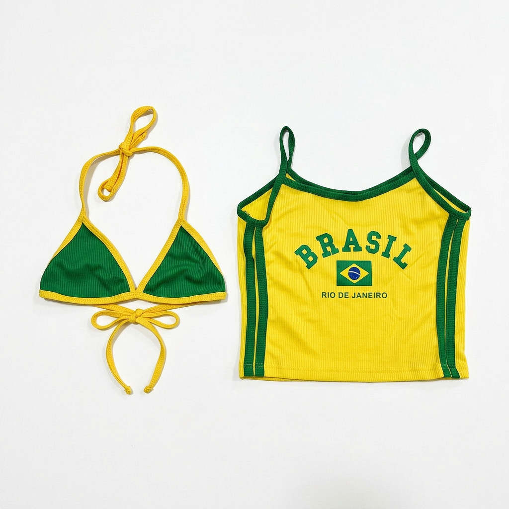 Cropeed  Blusa Biquini infantil menina brasil Tendencia Lancamento Copa do mundo 2026