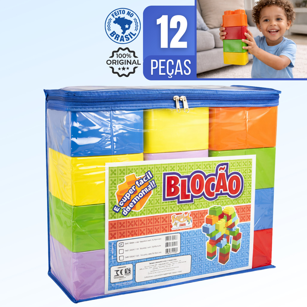 Kit 12 Blocão De Montar Bloco Gigante Infantil Escola Didático Brinquedo de Montar P/ Aprendizado