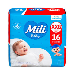 Fralda Mili Baby Tamanho XXG Pacote Jumbinho 16 Unidades Descartáveis em Oferta na Shopee