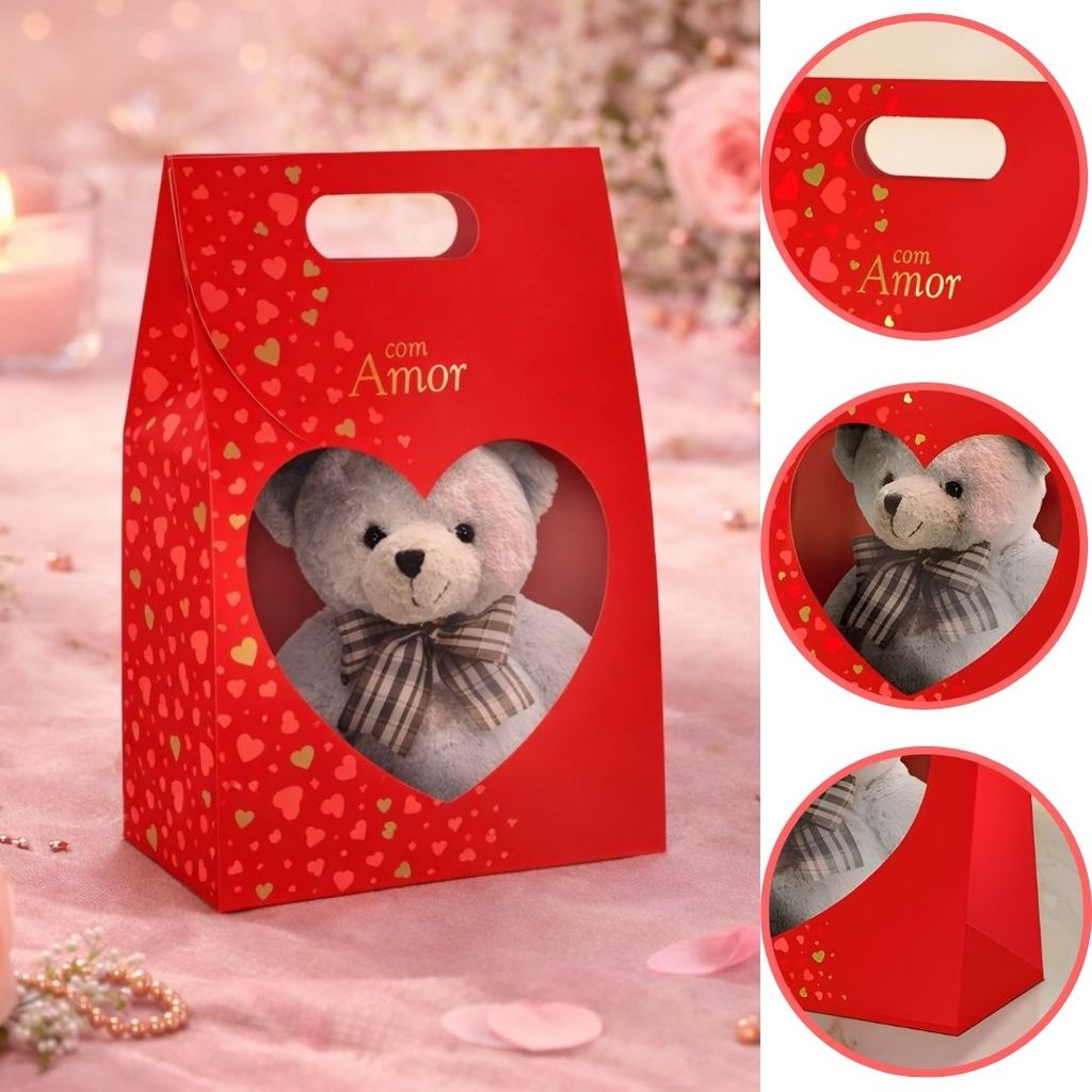 10 SACOLA MALETA COM VISOR CORACAO AMOR CLÁSSICO 19X9X26CM 5961 (NAMORADOS IDEIA 2026 ) HOT STAMPING