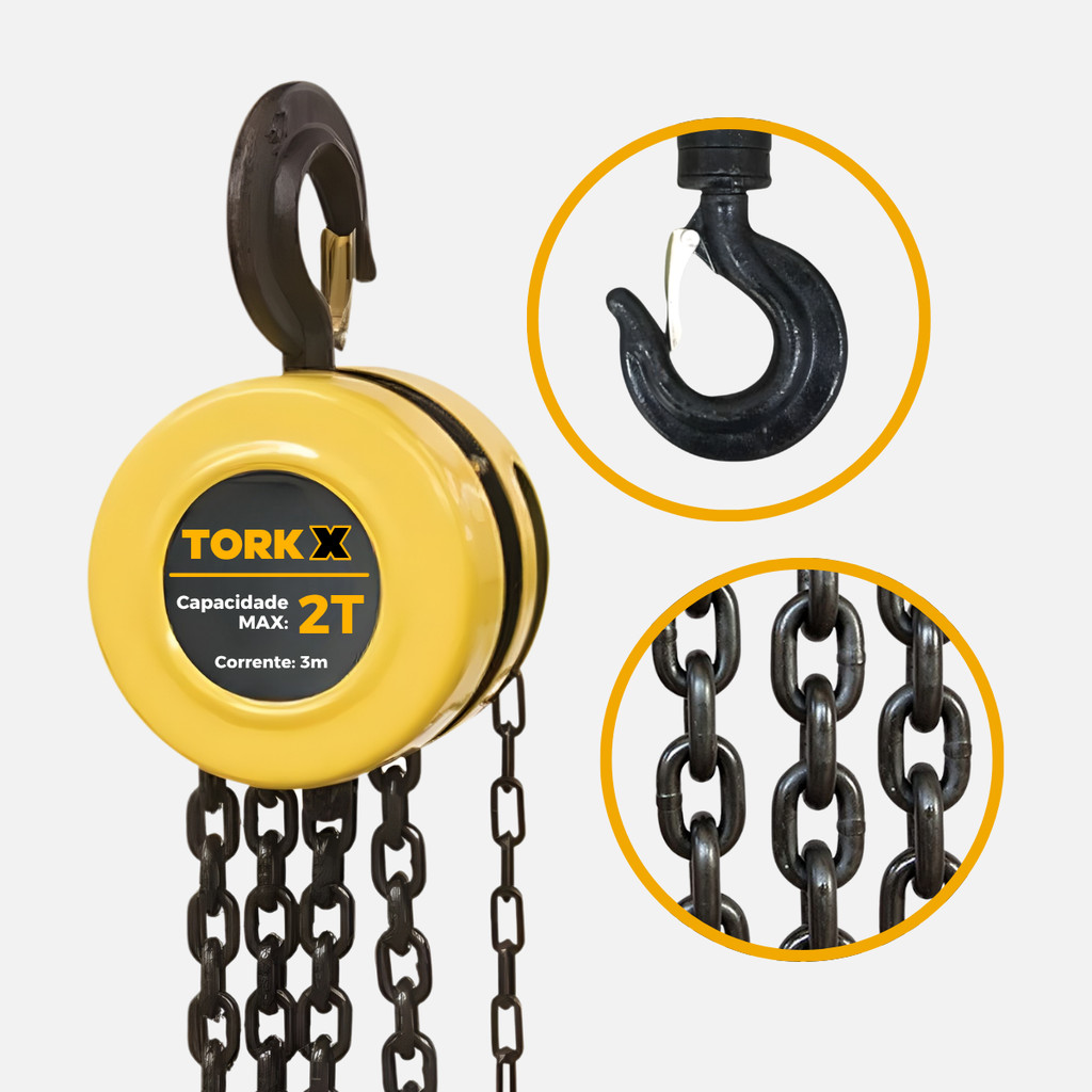 Talha Manual 2 Toneladas 2000kg Corrente de 3 Metros Elevação Profissional Linha Pesada Para Carga Oficina