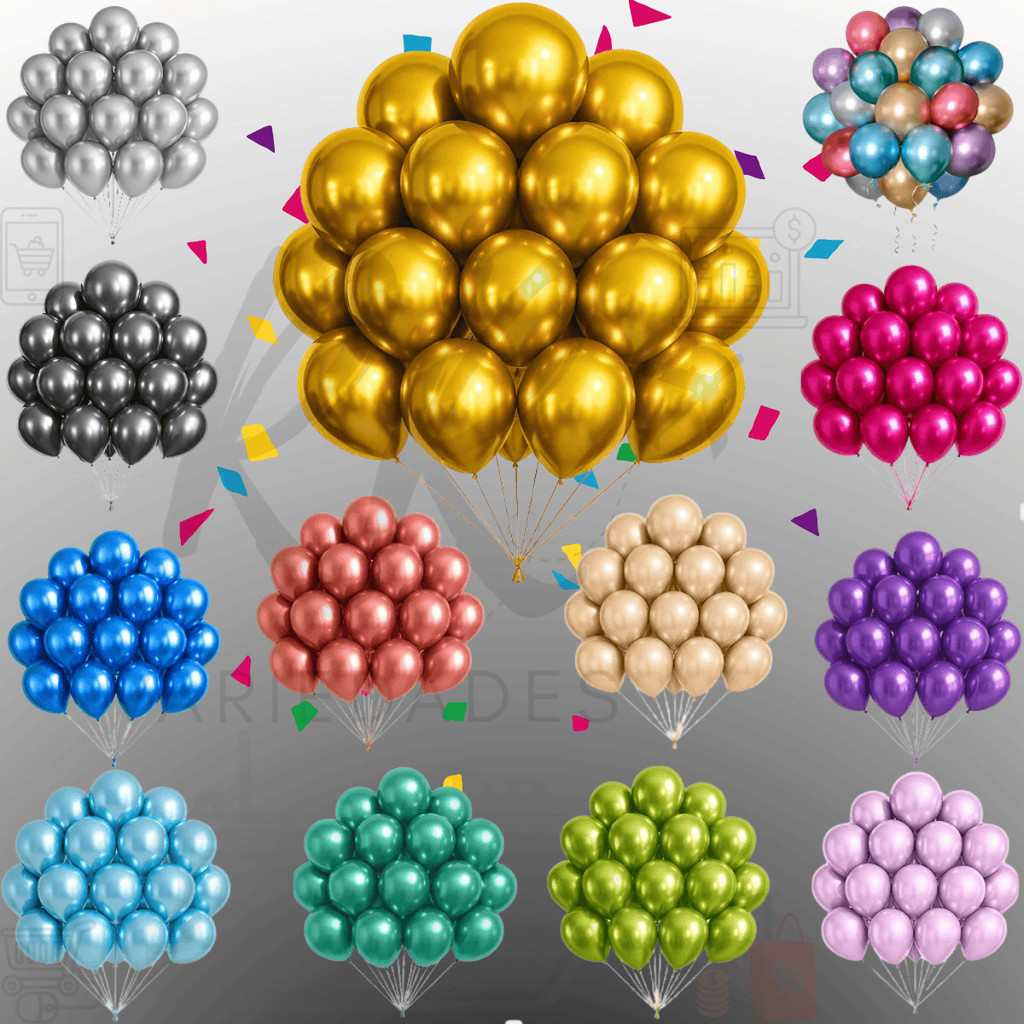 Kit Balões Metalizados Nº10 (10/25/50 Unidades) –Bexiga para Decoração de Festa, Aniversário, Casamento e Painel Premium