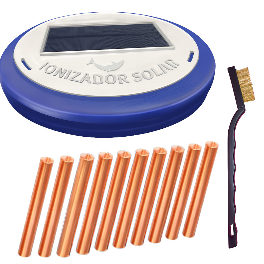 Kit Ionizador Solar Piscina + 10 Refis Cobre + Escova Promo Água Limpa Sem Cloro Oferta em Oferta na Shopee