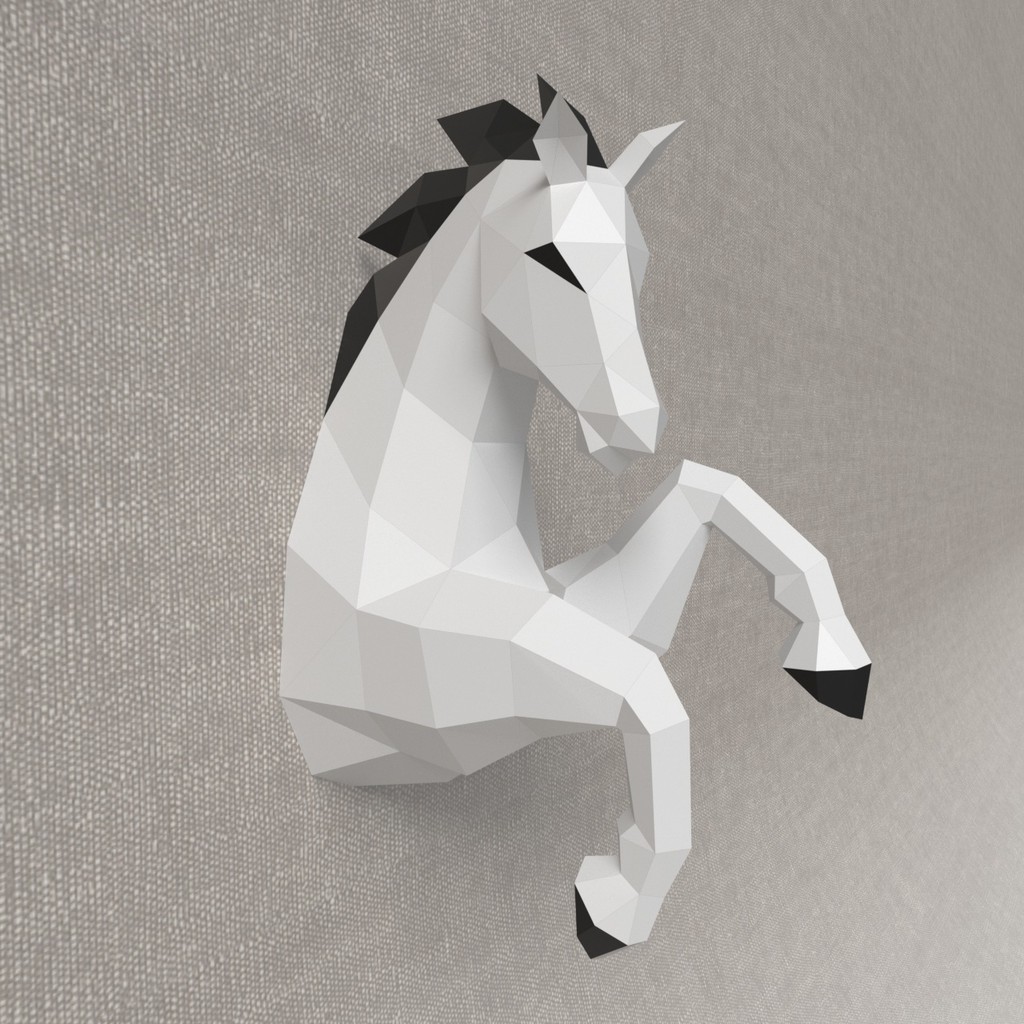MOMO Molde de papel tridimensional Busto Cavalo Pendurado na parede Criativo Casa Loja Cena de escritório Decoração de p