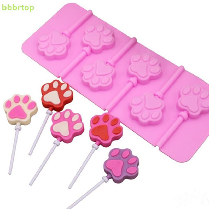 bbbrtop 6 Buracos 3D Gato Cão Pata Forma Silicone Pirulito Molde DIY Chocolate Sabão Formas De Cozimento Pastelaria Bake