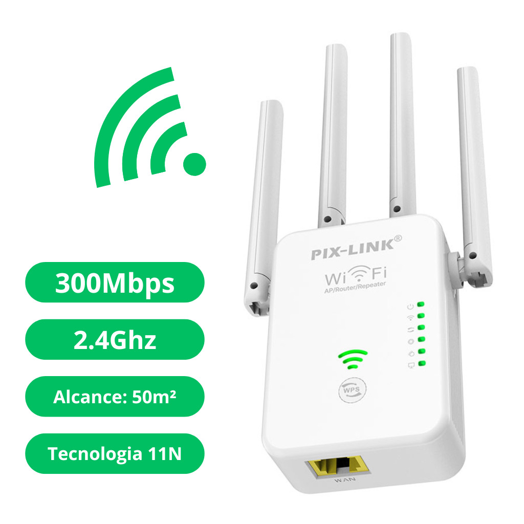 Repetidor De Sinal Wifi Amplificador Sinal Internet Wireless 300Mbps Novo Modelo WR49S4T 2025