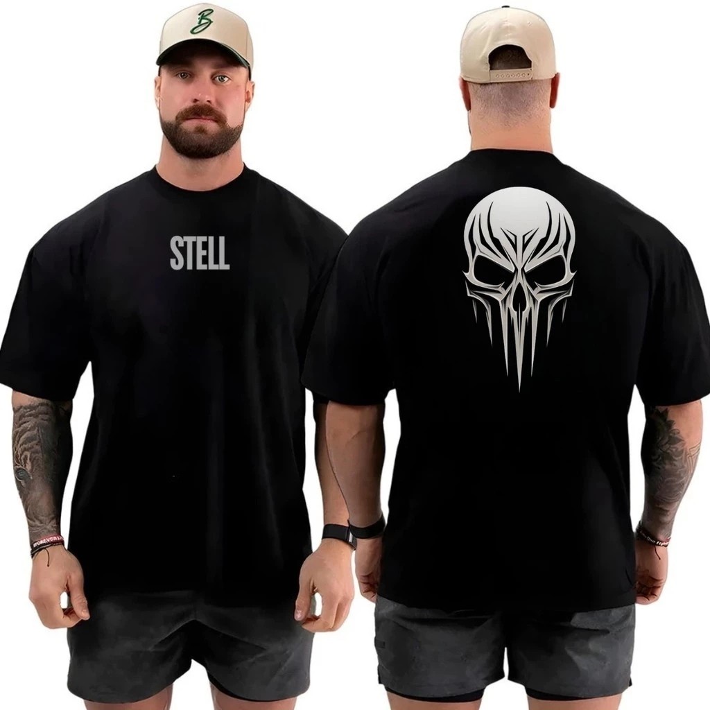 Camiseta Masculina Academia Stell Lançamento 100% algodão Unissex Plus Size Oversized Premium - Estampaê