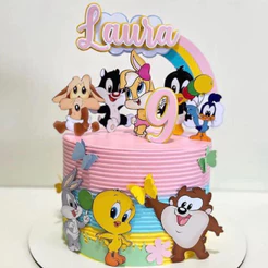 Topo de Bolo Baby Looney Tunes Personalizado - Nome e Idade - Festa Infantil