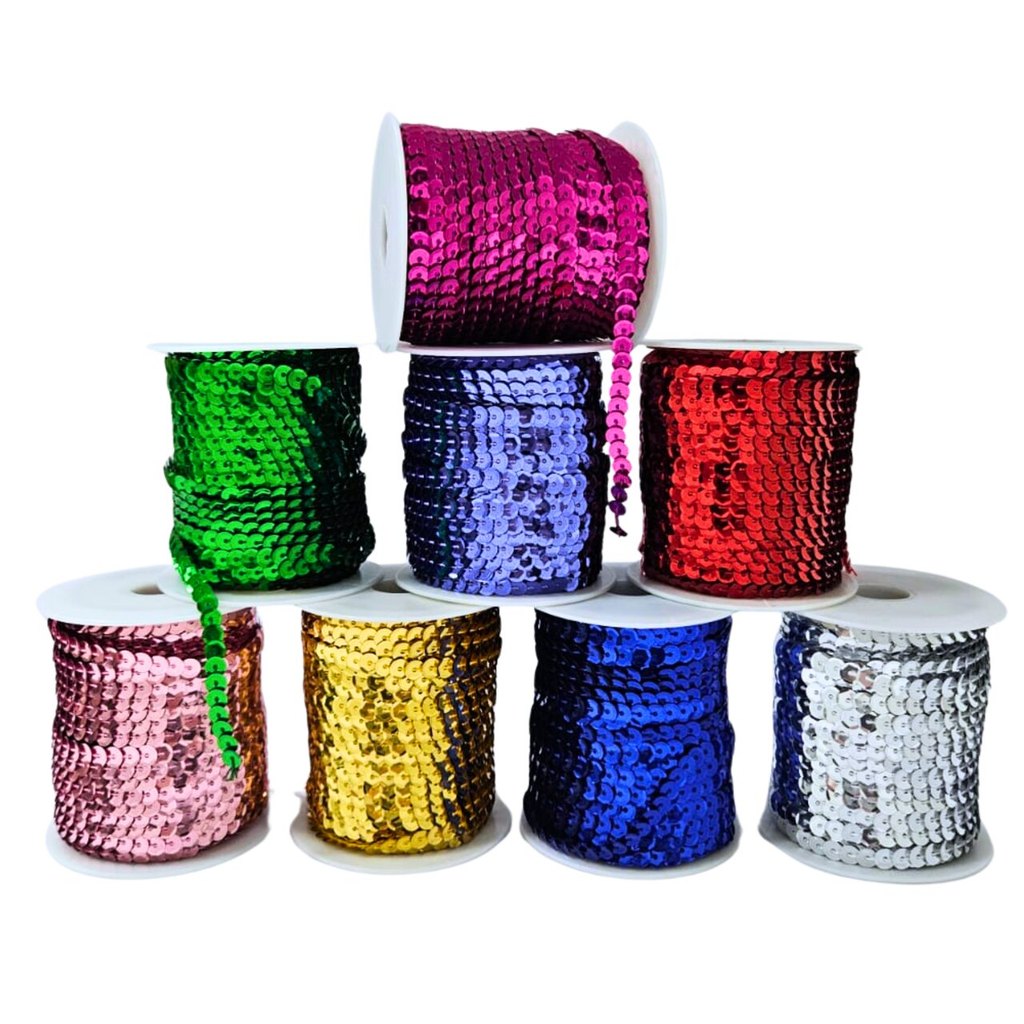 Galão Fio de Lantejoula 6mm Metalizado Colorido 40 metros em Oferta na Shopee