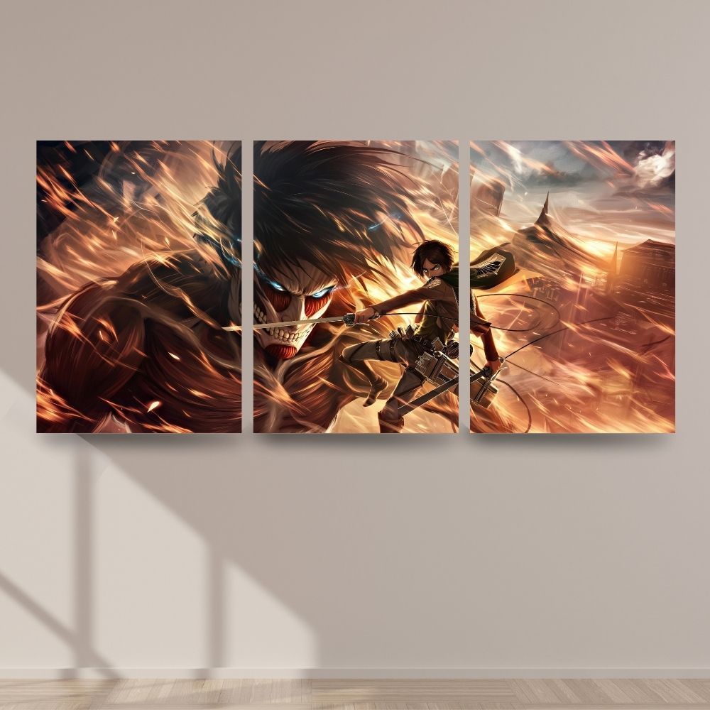 Kit Quadros Decorativos Shingeki no Kyojin Eren Yeager Mikasa Ackerman Levi Ackerman Titans Anime