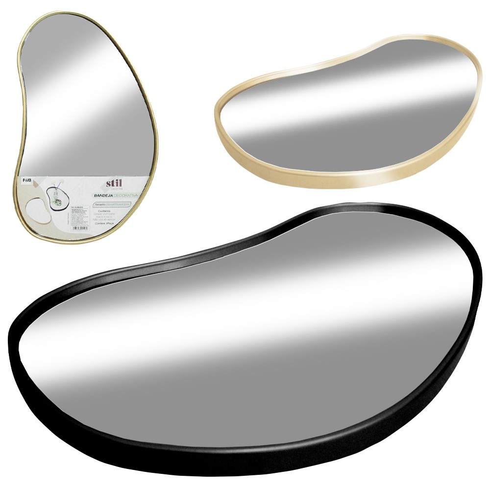 Bandeja Espelhada Banheiro Lavabo Bandeja Espelho Formato Orgânico Decorativa Multiuso