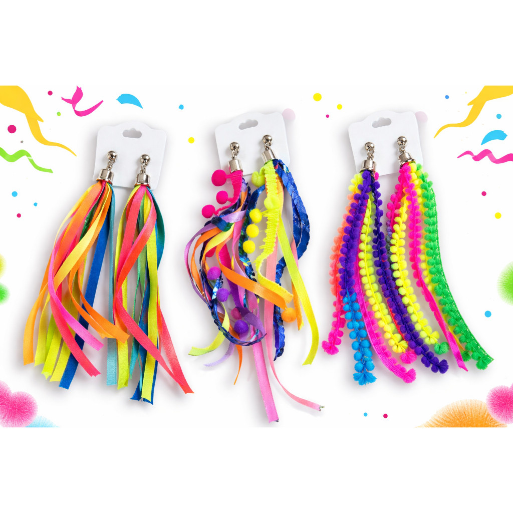 Par De Brincos Colorido Neon Para Carnaval Festa Samba Bloquinho Fantasia em Oferta na Shopee