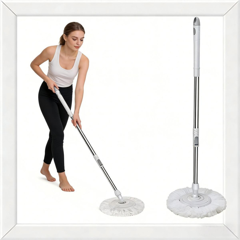 Esfregão Mop De Limpeza Auto Torção 360°, Aço Inox Resisten Ideal Para Limpeza De Piso Casa