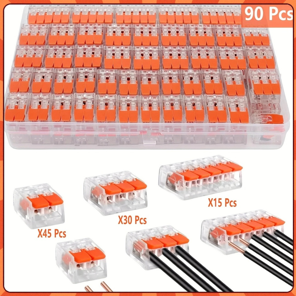 Kit 90 peças conector elétrico compacto e peças derivadas 2, 3 e 5 canais 4 mm e 6 mm