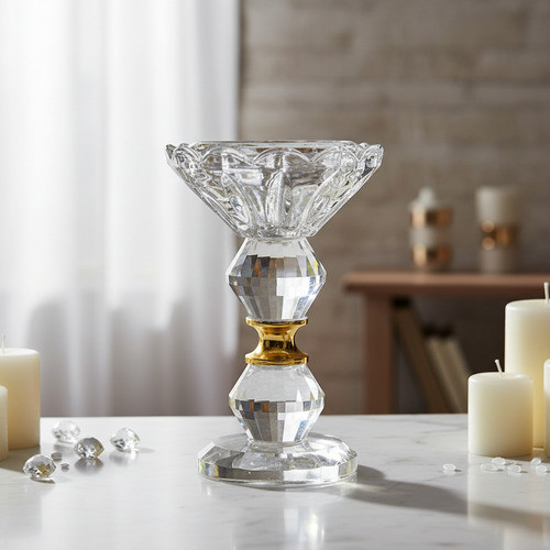 Castiçal Vela Cristal Porta Velas 12cm Enfeite Vidro Decorativo Mesa Altar