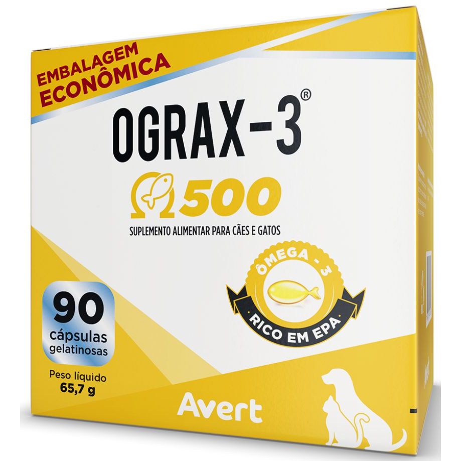 Suplemento Alimentar Ograx-3 500Mg Cães E Gatos 90 Caps Avert