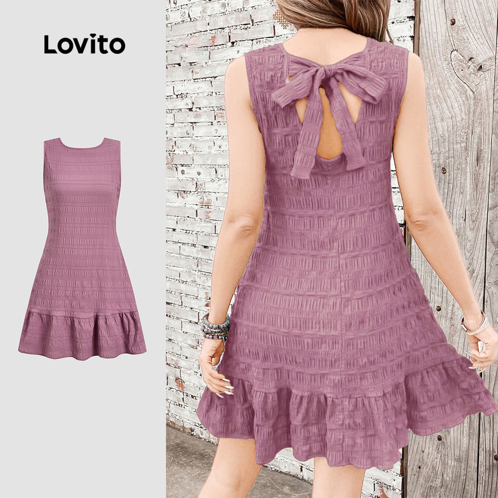 Lovito  Vestido Casual Babado Bainha Tecido Texturizado. Primavera/verão Cinza Rosa Vestido para Mulheres. L172ED698 em Oferta na Shopee