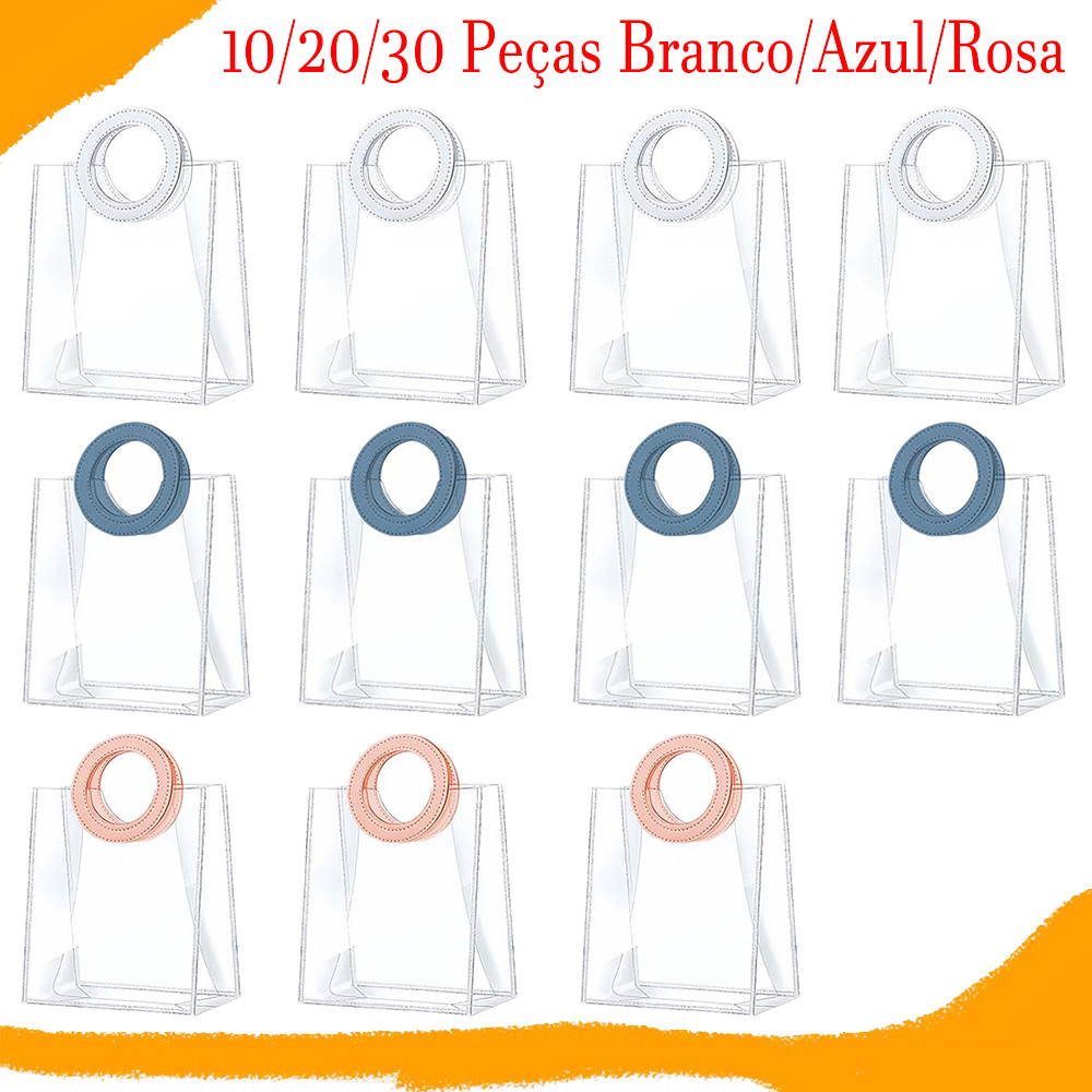 16 x 8 x 18 cm, 10/20/30 Peças sacos de presente de PVC transparente com alças redondas, sacola de embrulho reutilizável em Oferta na Shopee
