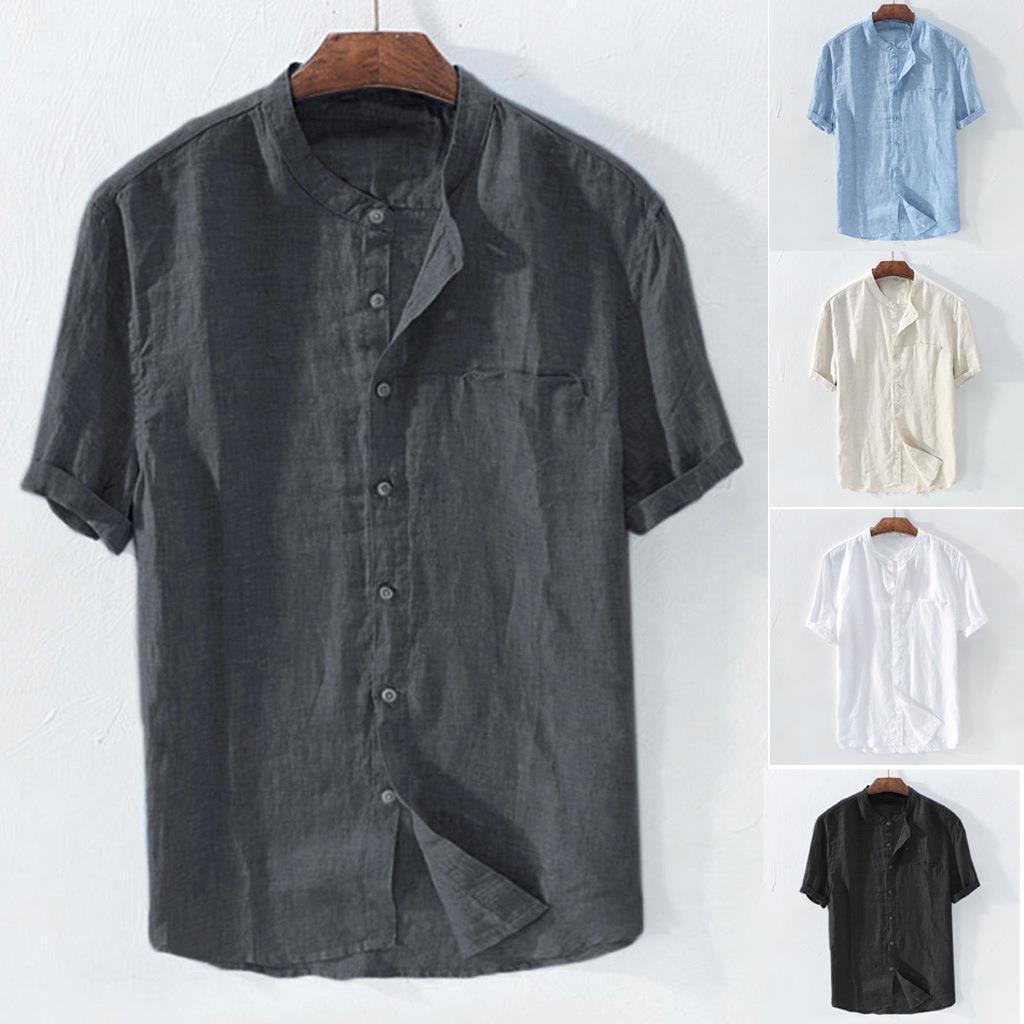 Camisa masculina de manga curta solta verão estilo fino respirável gola alta camisa masculina praia camisa Casual pronto