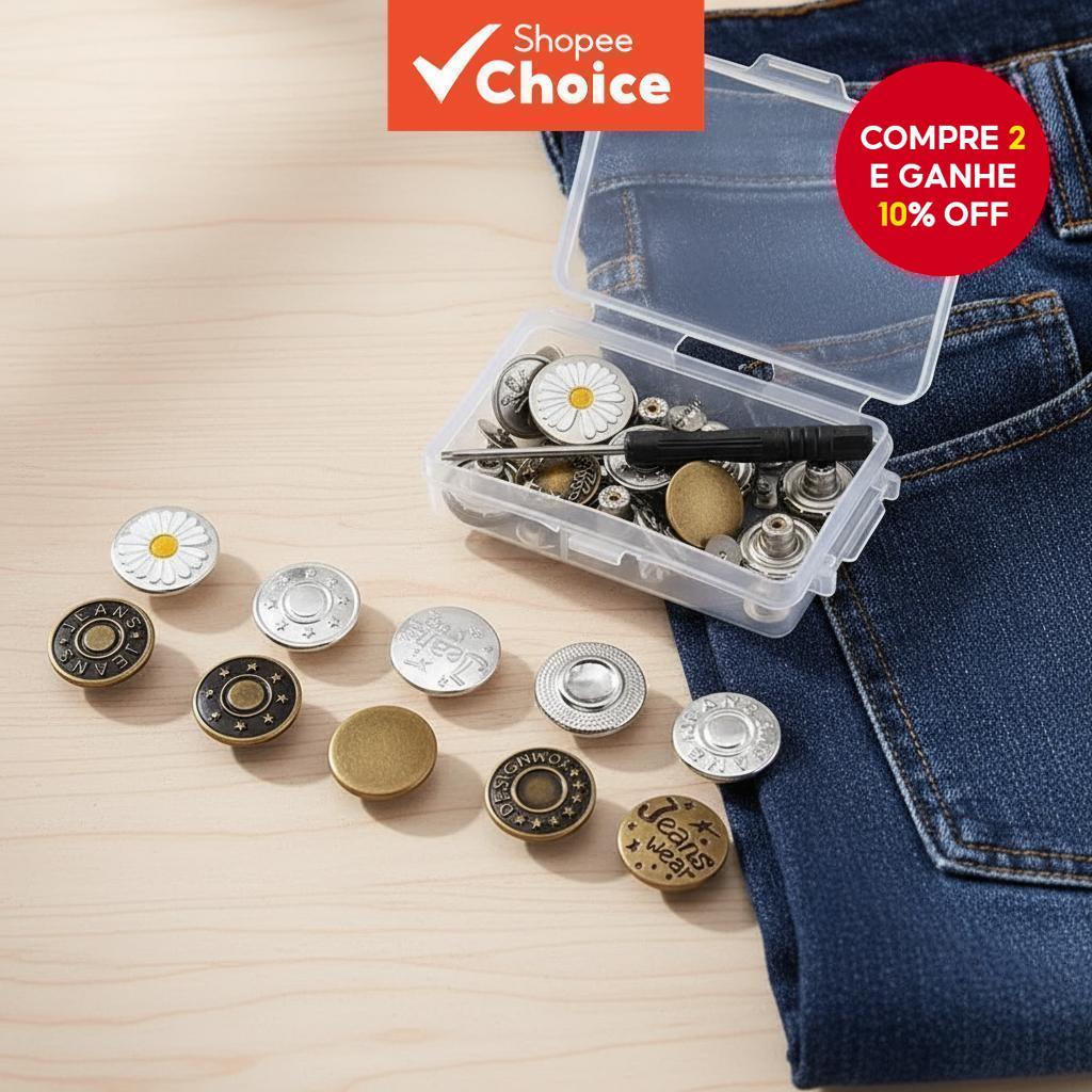 20 peças Kit de Botão para Calça sem Costura - Apertador de Cintura sem Furos, Redutor de Tamanho de Jeans Ajustável