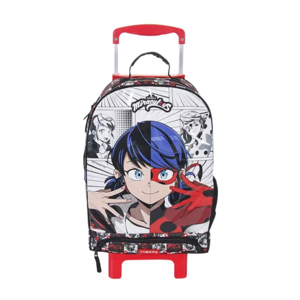 Mochila De Rodinhas Infantil Escolar Com Bolso Térmico Miraculous Lady Bug Dermiwil