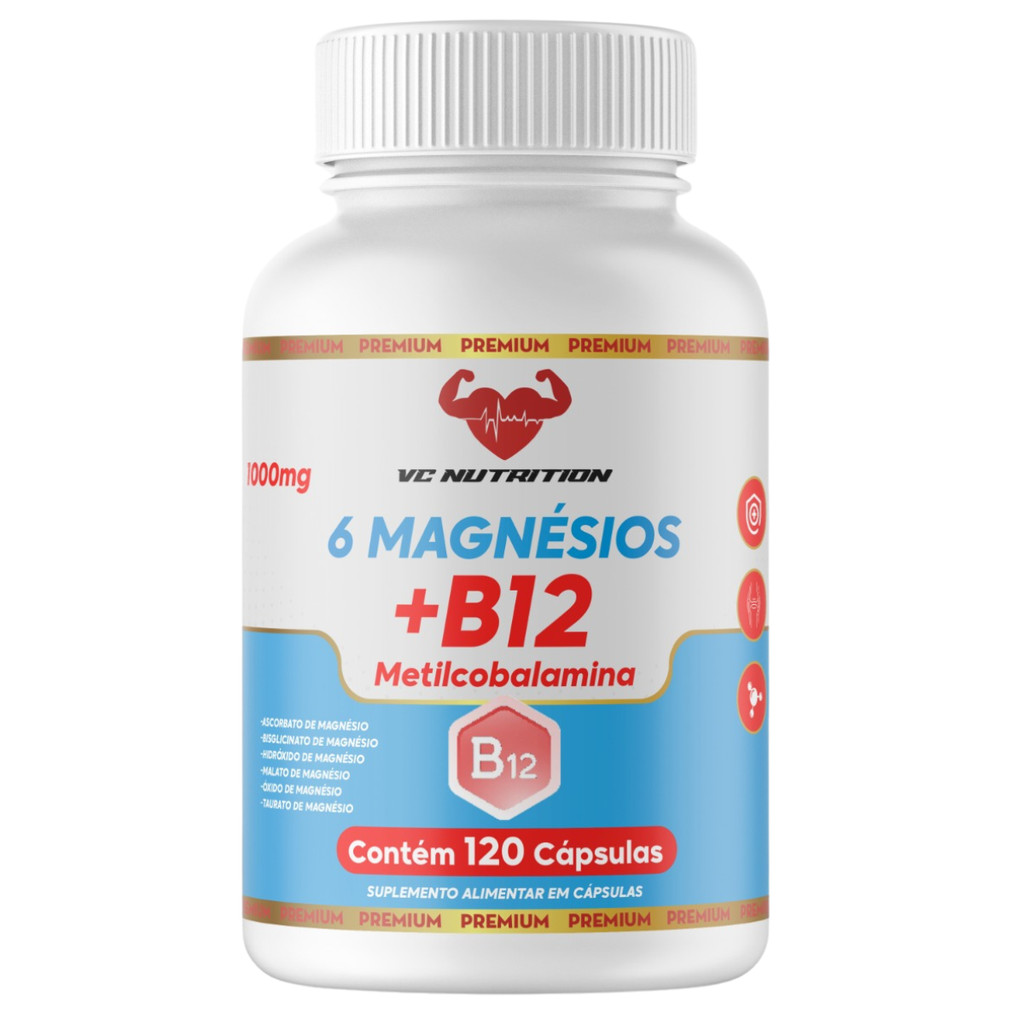 6 Magnésio + B12 Metilcobalamina - 120 cápsulas de 1000mg - Original em Oferta na Shopee