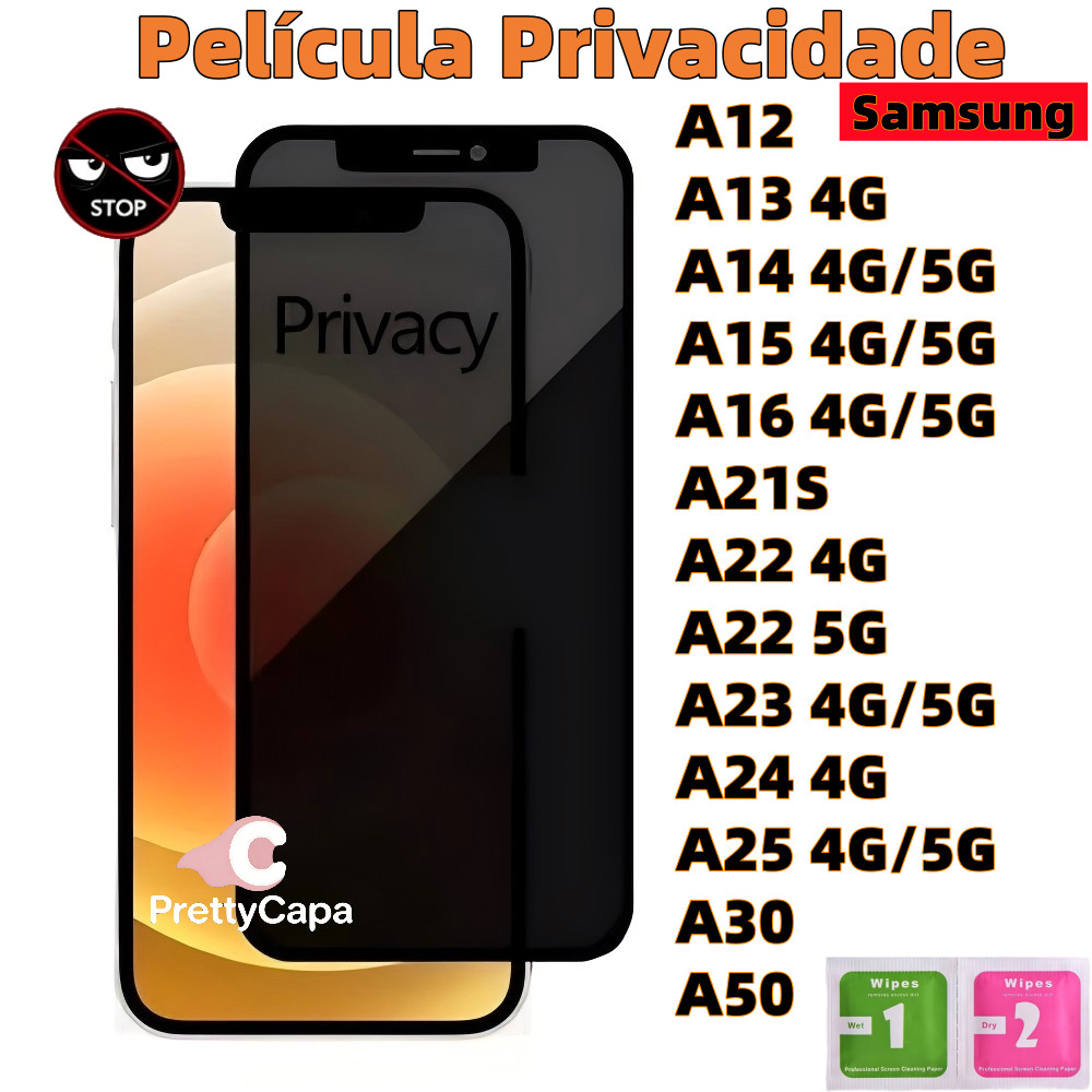 Película Privacidade Vidro Temperado Anti Spy Para Samsung Galaxy A15 A14 A16 A21S A24 A13 A25 A12 A23 A22 A50 A30 4G 5G
