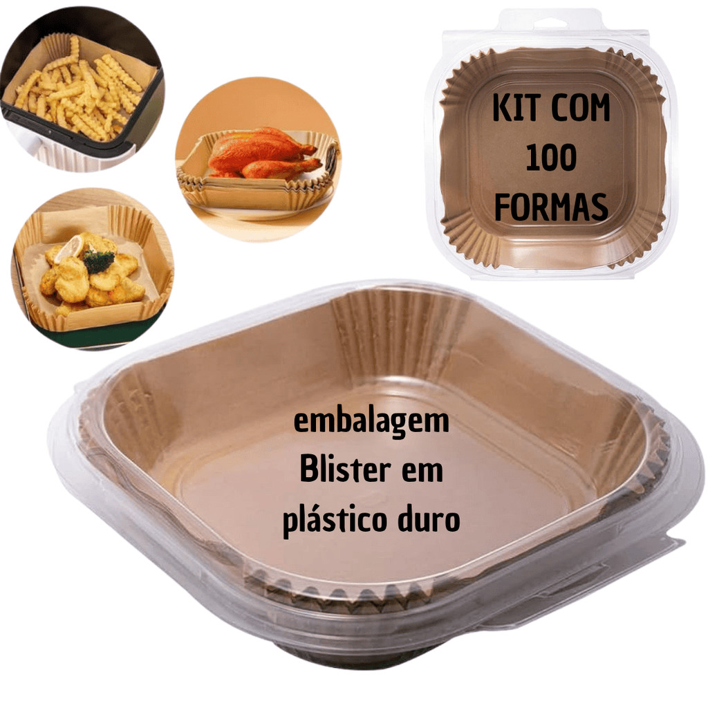 Kit 100 forma com embalagem de plastico duro  20x20cm quadrada de airfryer descartável antiaderente de papel cozinha