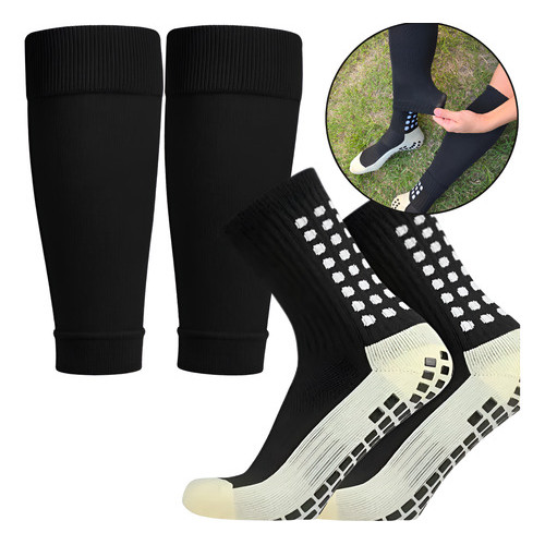 Kit Meia Antiderrapante E Meião Canelito Cortado Futebol Preto Preto