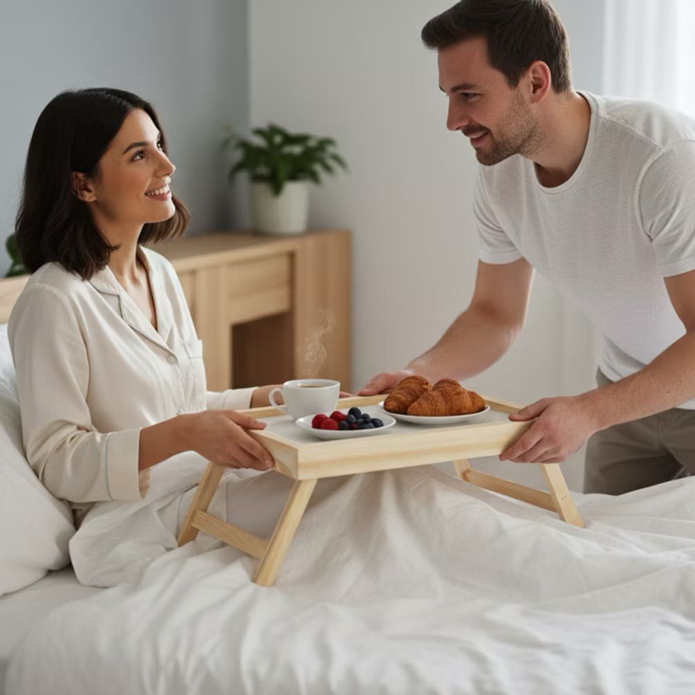 Mesa com Pé de Apoio de Bambu e MDF Multiuso Mesa para Café da Manhã e Outras Utilidades 40x30x19CM - 1242