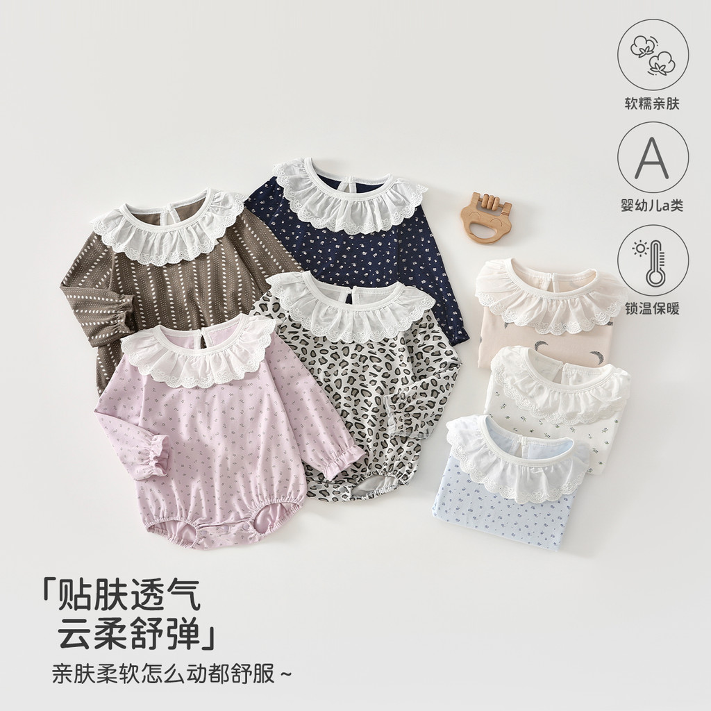 Bebê macacão primavera novo estilo pequeno Floral folha de lótus gola triângulo macacão bonito bebê menina macacão