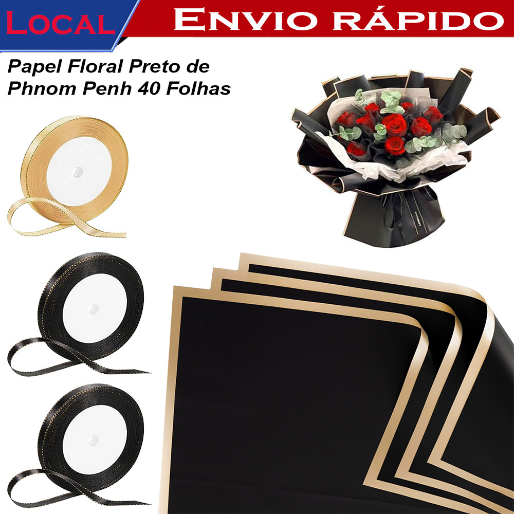 40 folhas de papel embrulho flores,para suprimentos de floristas,aniversário de casamento,Inclui 3 rolos de fita (22m) em Oferta na Shopee