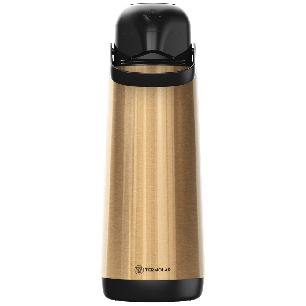 Imagem Garrafa Térmica Aço Inox Modelo Lumina Cor Gold 1,8 Litros Para Café e Chá Quente Frio Termolar