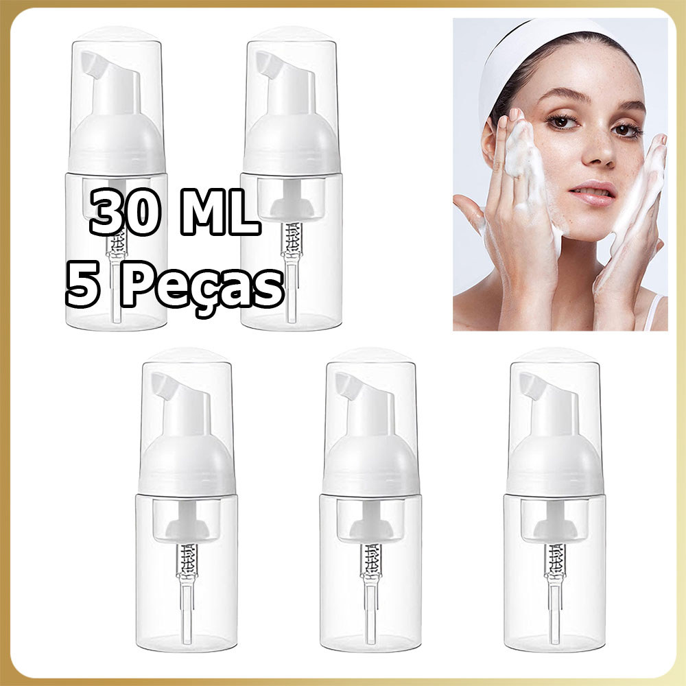 5x Frasco com bomba recarregável frasco de espuma de plástico transparente para viagem frasco com bomba de espuma 30ml