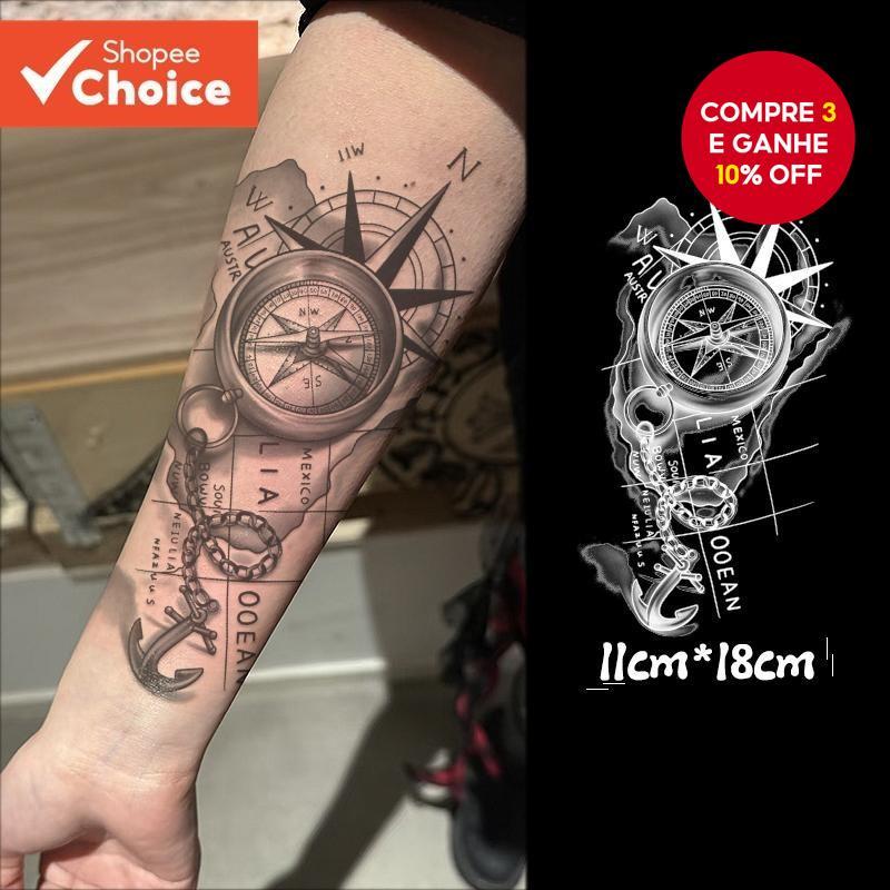 Tatuagem Temporária De Bússola E Âncora-Design Realista À Prova D'água , De Longa Duração Para Braços
