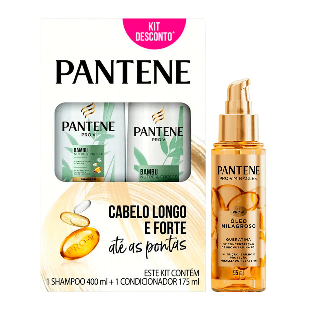 Kit Pantene Bambu Shampoo 400ml + Condicionador 175ml + Óleo Milagroso Queratina 95ml em Oferta na Shopee