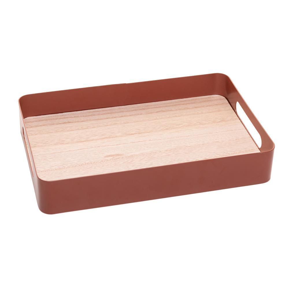 Bandeja Fundo de Madeira Virelli 30 x 20 x 5cm Marrom Metal
