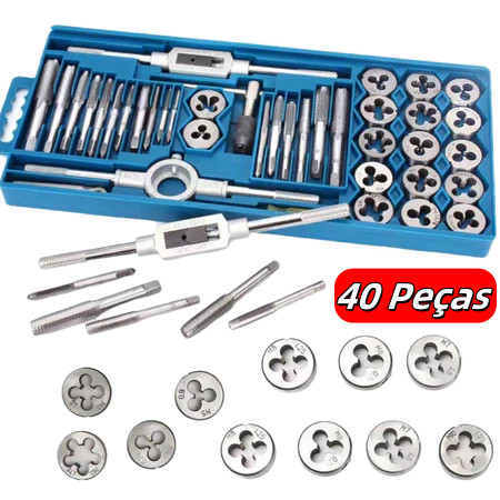 40 Peças Jogo Kit Macho E Tarracha Cossinete Com 40 Peças Rosca Interna e Externa Direita Esquerda