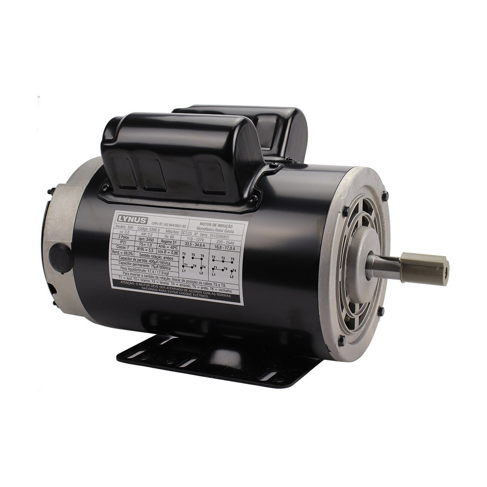 Motor Elétrico 3CV 2 Pólos Monof Bivolt Reversível IP21 56H Lynus em Oferta na Shopee