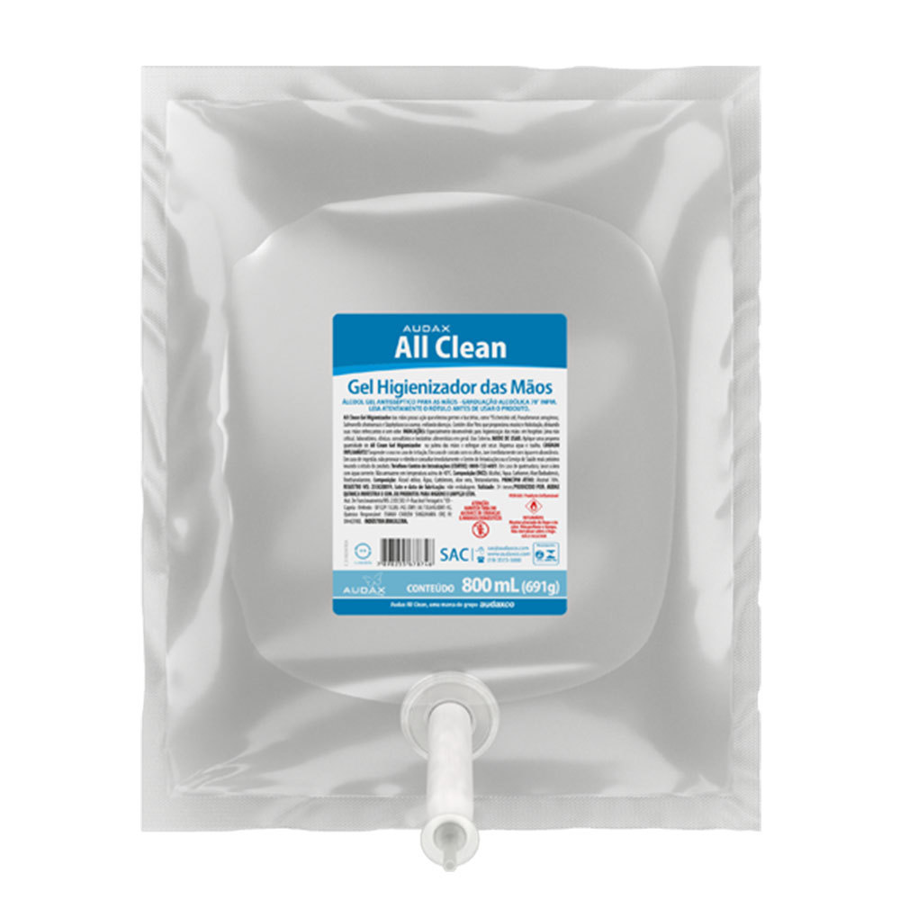 Álcool gel antisséptico 70º All Clean refil 800ml Audax em Oferta na Shopee